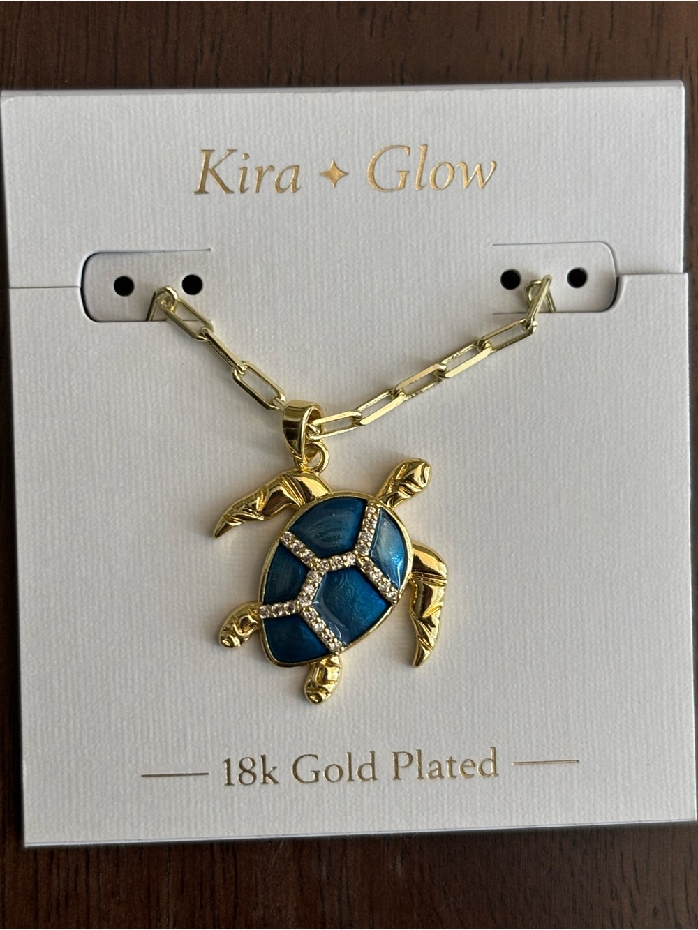 18k Gold Plated Blue Turtle Pendant Necklace